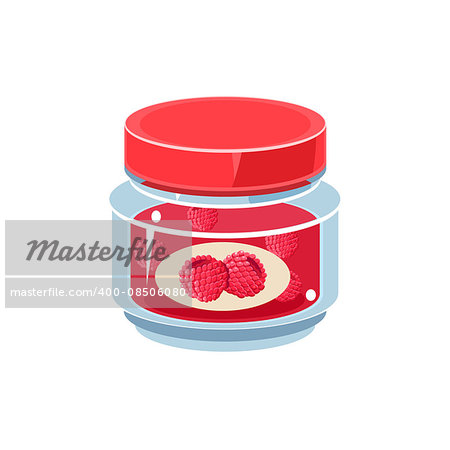 Raspberry Jam In Transparent Jar Isolated Flat Vector Icon On White Backgroung In Simplified Manner