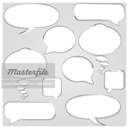 Set frames with stroke executed in watercolor for a chat and comments, vector illustration.