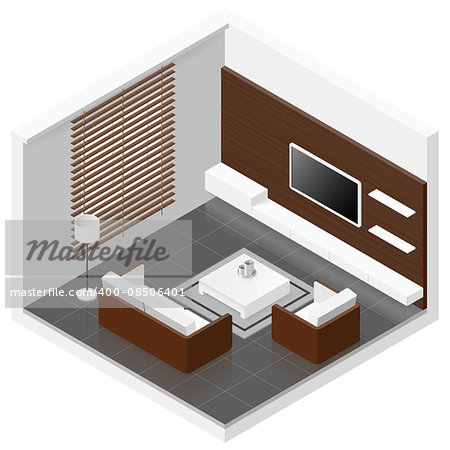 Living room isomertic detailed set vector graphic illustration