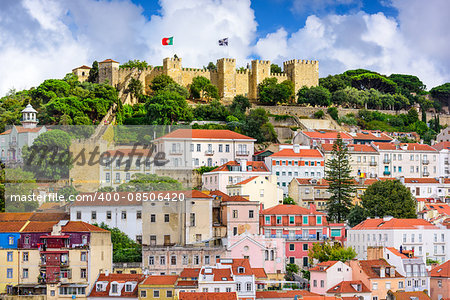 Lisbon, Portugal skyline at Sao Jorge Castle in the day.