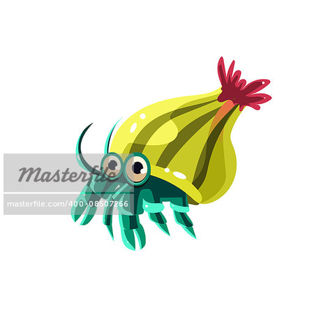 Hermit Crab. Cute Vector Illustration Collection of sea life
