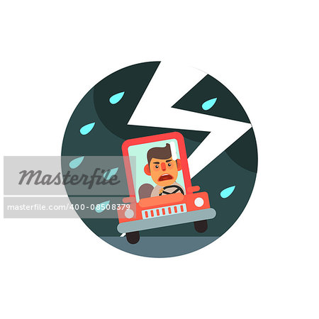 Traffic Code Slippery Road Flat Isolated Vector Image In Simplified Cute Childish Style On White Background