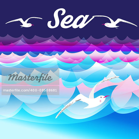 Bright beautiful nature sea  background with sea gulls .