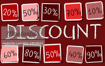 discount and different percentages - retro style red label with text and squares, business concept