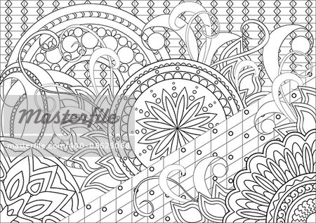 Hand drawn decorated image with doodle flowers and mandalas. Zentangle style. Henna Paisley flowers Mehndi. Image for adults coloring page. Vector illustration - eps 10.