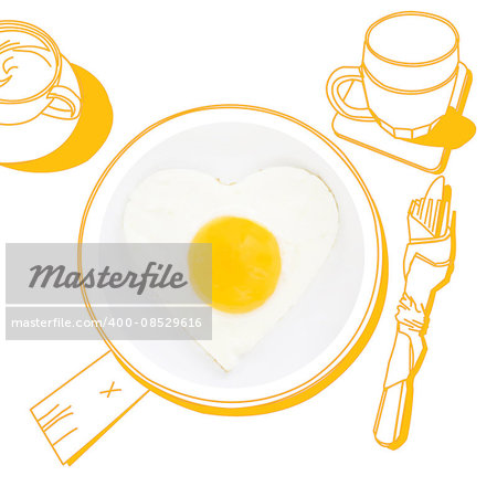 Delicious breakfast. Sunnyside fried egg. Photography and illustration.