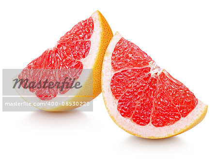 Slices of grapefruit citrus fruit isolated on white with clipping path