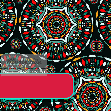Abstract Indian Dark Card eith Colorful Decor. Vector Illustration.