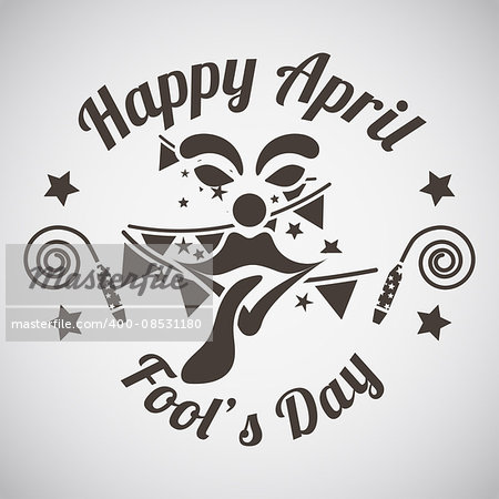 April fool's day emblem with clown face and tongue. Vector illustration.