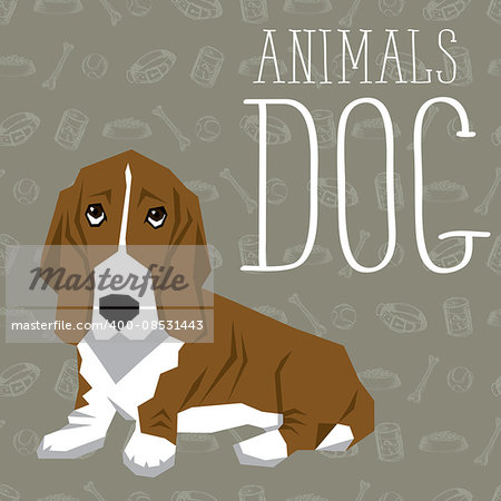 Vector geometric dogs collection with seamless background. Basset Hound