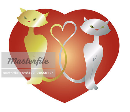 Cats in love with heart. EPS10 vector illustration.