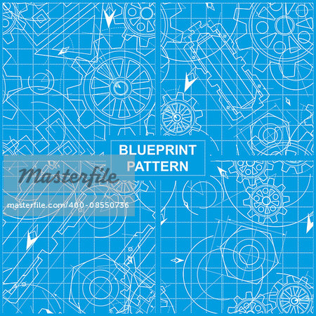 Set of Four Blueprint Patterns with Gears