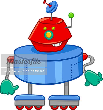 Cartoon Illustration of Robot or Droid Funny Character