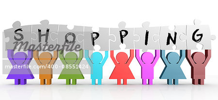 Puppet hold puzzle with shopping word on it image with hi-res rendered artwork that could be used for any graphic design.