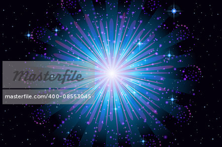 Holiday Background with Bright Blue Firework on Black, Color Element for Web Design