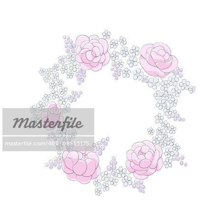 Bright floral background with peonies and forget-me-not flowers