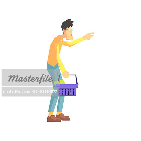 Man Taking Something From The Shelf Flat Isolated Vector Illustration in Cartoon Geometric Style On White Background