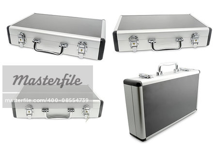 four metallic suitcase isolated on white background