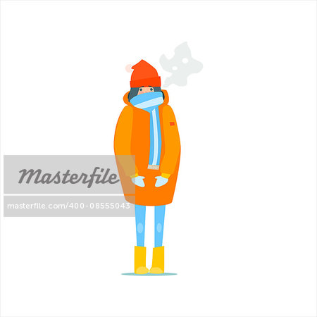 Girl In Orange Winter Coat Primitive Vector Flat Isolated Illustration On White Background