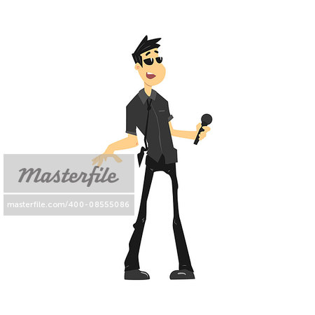 Guy In Black Singing In Karaoke Flat Isolated Simple Cartoon Style Vector Illustration On White Background