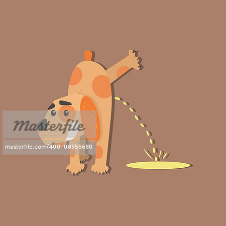 Dog Peeing Funny Flat Vector Illustration In Creative Applique Style