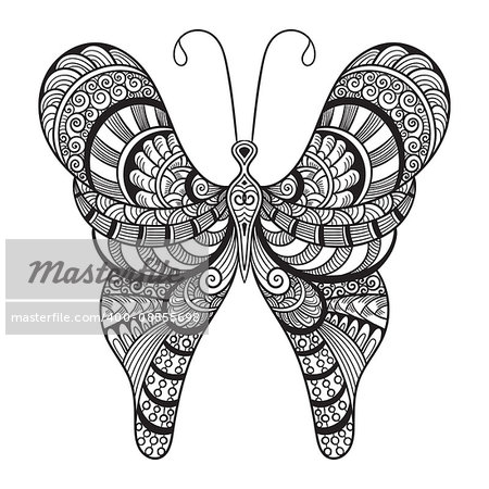 Vector Doodle Butterfly, tattoo sketch,