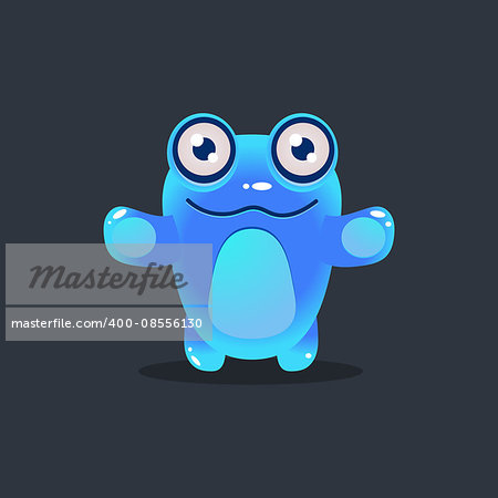 Blue Alien Wants A Hug Cute Childish Flat Vector Bright Color Drawing Isolated On Dark Background