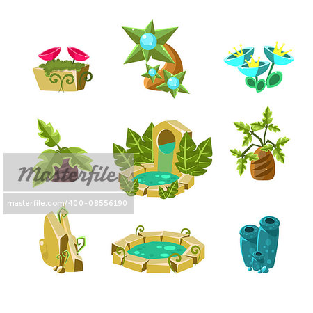 Landscape Elements Collection Of Flat Vector Cute Isolated Icons For The Flash Game Design On White Background