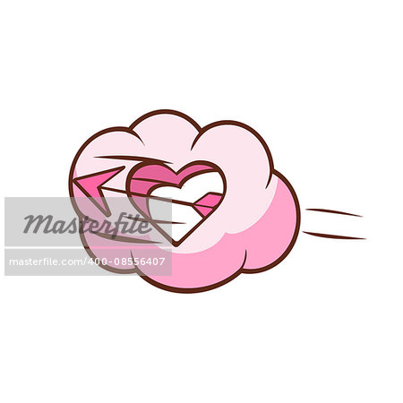 Heart Shaped Cloud Pierced Flat Outlined Pink Cartoon Girly Style Icon On White Background