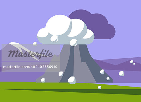 Volcano Erupting In Iceland Flat Bright Color Simplified Vector Illustration In Realistic Cartoon Style Design