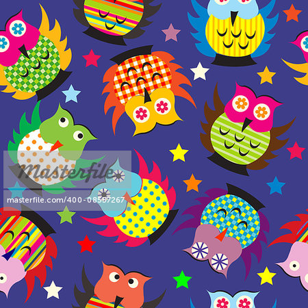 Owls in the nighttime seamless background