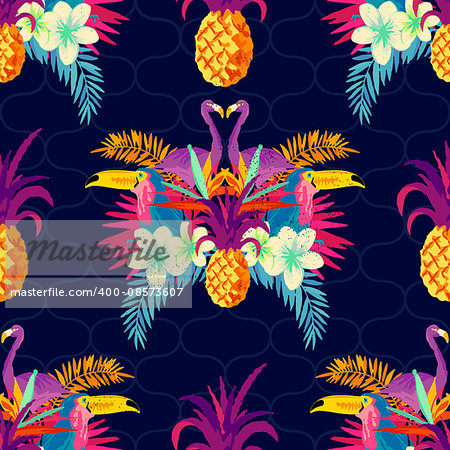 Vivid Tropical Seamless Pattern. Vector illustration.