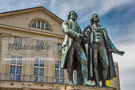 Monument of the famous german writers Goethe and Schiller in Weimar, Germany