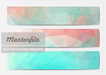 Vector abstract polygonal triangle banner templates in blue and pink