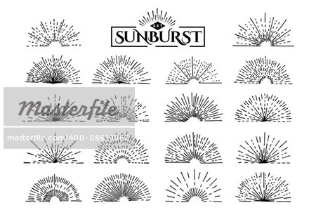 Set of vintage sunburst. Hand drawn. Light ray. Design template  for icons, logos or graphic elements.