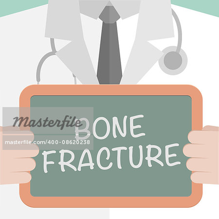 minimalistic illustration of a doctor holding a blackboard with Bone Fracture text, eps10 vector
