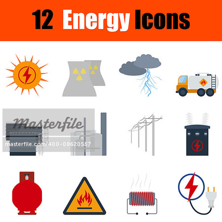 Flat design energy icon set in ui colors. Vector illustration.