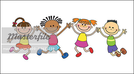 Children  isolated  look up with interest. Kid pointing at a wight  Funny cartoon character. Vector illustration simple