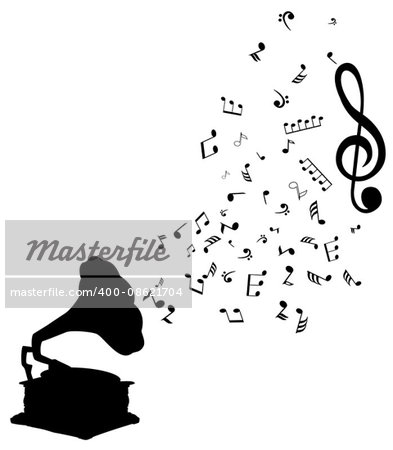 vector illustration of musical notes gramophone