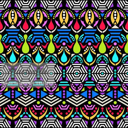 Colorful vector ethnic tribal seamless pattern with ornaments