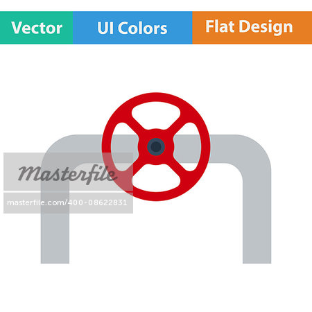 Flat design icon of Pipe with valve in ui colors. Vector illustration.