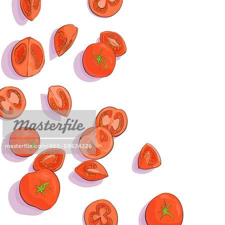 Background with sliced tomatoes on white
