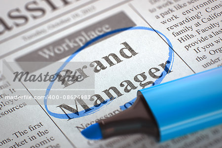 Brand Manager - Jobs Section Vacancy in Newspaper, Circled with a Blue Marker. Blurred Image with Selective focus. Concept of Recruitment. 3D Illustration.