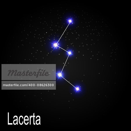Lacerta Constellation with Beautiful Bright Stars on the Background of Cosmic Sky Vector Illustration EPS10