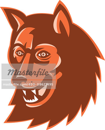 Illustration of a wolf wild dog head mascot done in retro style on isolated white background.