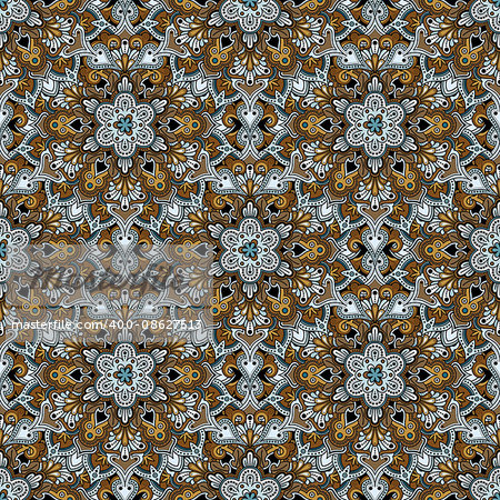 Boho style flower seamless pattern. Tiled mandala design, best for print fabric or papper and more.