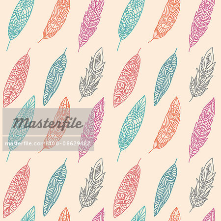 Seamless Pattern Background Concept With Ethnic Feathers