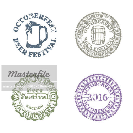 Set of four grunge emblems Oktoberfest, vector illustration.