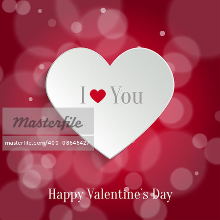 Speech Bubble. White Paper Heart With Shadow On Red Bokeh Background. Valentine's day Background