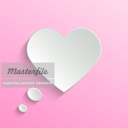 Speech Bubble. White Paper Heart With Shadow On Pink Background. Valentine's day Background
